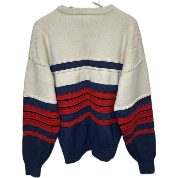 Head Sport Men’s 100% Wool Sweater Crew Neck Striped Red Blue M - Picture 2 of 7